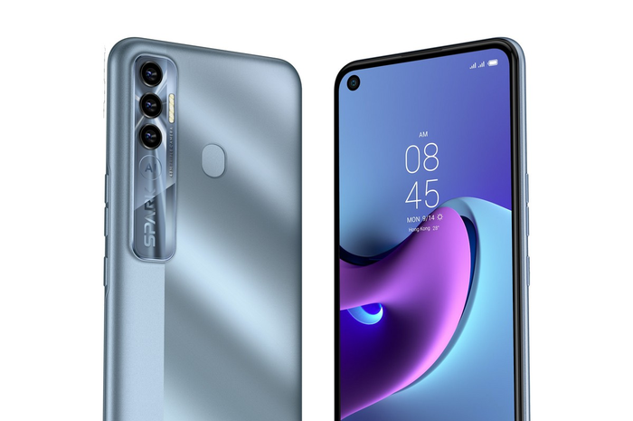 Tampilan TECNO Spark 7 Pro dari sisi depan dan belakang