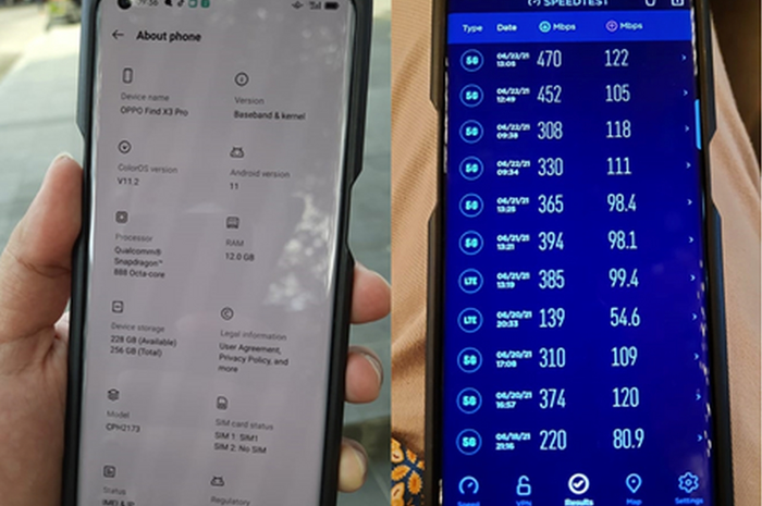 Koneksi jaringan 5G Indosat terdeteksi cukup kencang di perangkat OPPO Find X3 Pro 5G