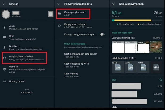 fitur pengelola dan penyimpanan data (Storage Management) di WhatsApp.