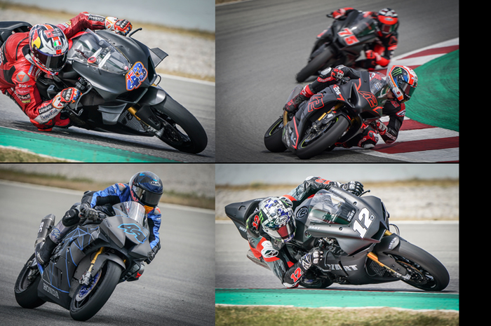 Pembalap MotoGP Jack Miller (kiri atas); Alex Risn (kanan atas); Pol Espargaro (kiri bawah) dan Maverick Vinales (kiri bawah) bunuh bosan libur paruh musim ngegas motor di sirkuit Barcelona-Catalunya