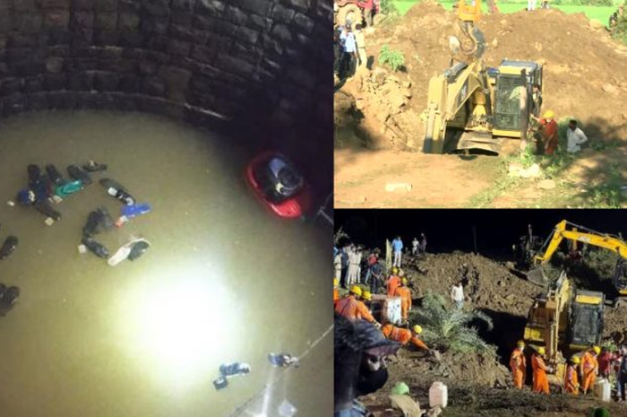 Puluhan orang jatuh ke dalam sumur saat hendak melakukan aksi penyelamatan seorang bocah.