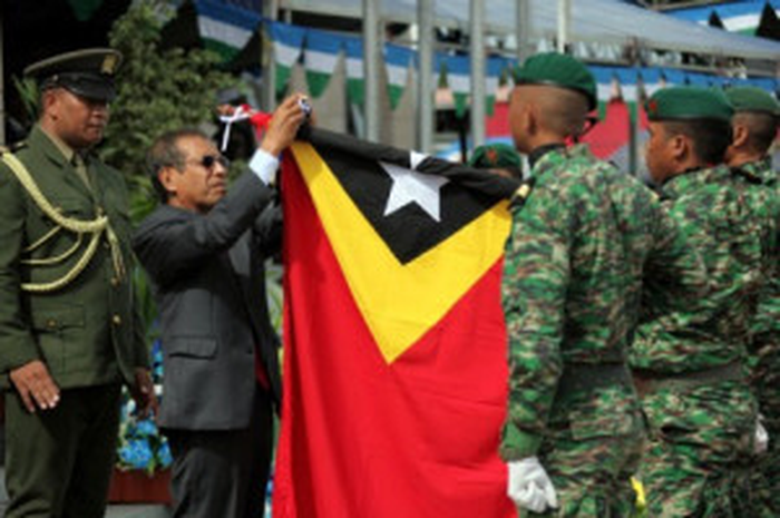 Pasukan Pertahanan Timor-Leste merayakan hari jadi mereka yang ke-16 pada 2017.