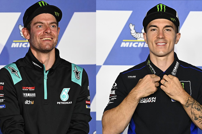 Test rider Yamaha MotoGP Cal Crutchlow (kiri) disebut-sebut gantikan Maverick Vinales (kanan) di skuat Yamaha MotoGP sepertinya masa skorsing diperpanjang di MotoGP Inggris 2021