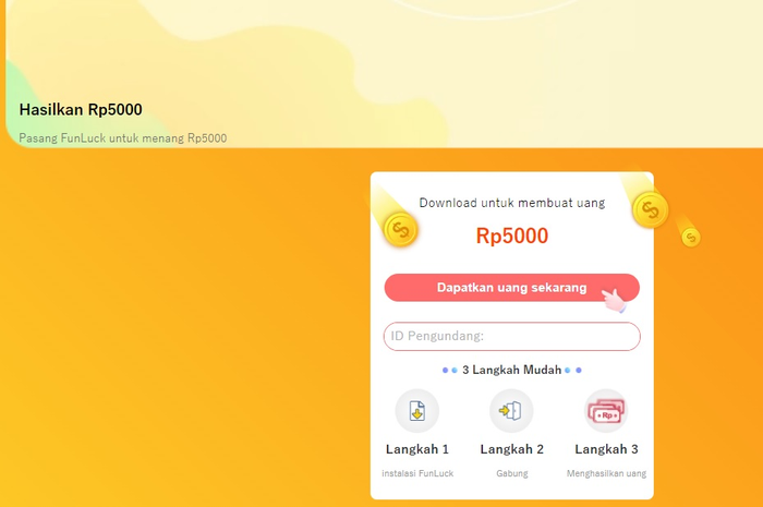 Tampilan aplikasi penghasil uang Funluck