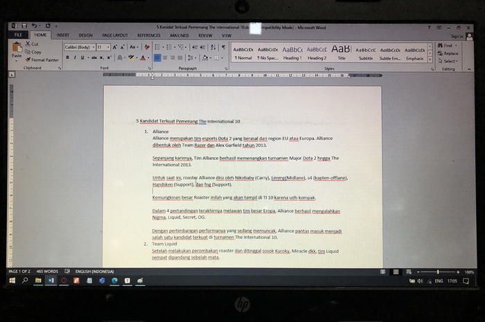 Garis merah di teks Microsoft Word