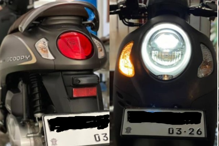 Pelat nomor putih di motor matic Honda Scoopy