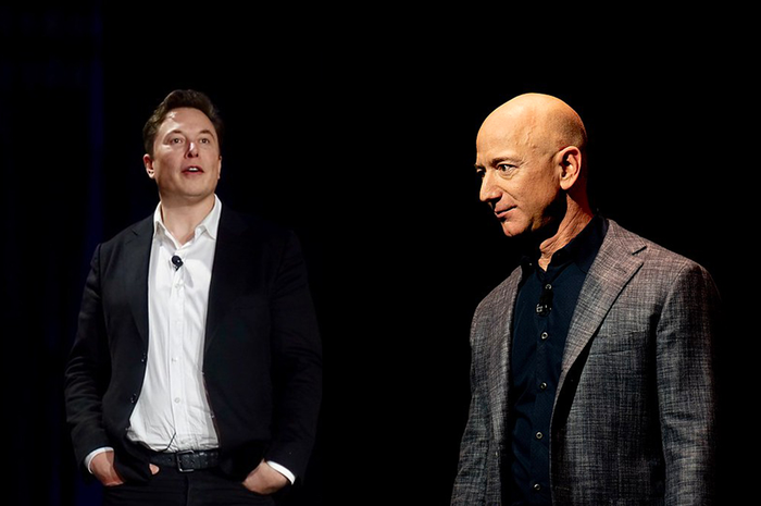 Ilustrasi Elon Musk dan Jeff Bezos