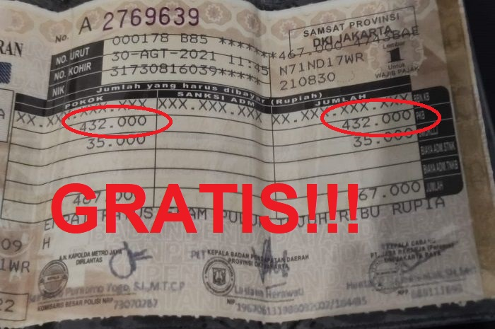Gratis pokok pajak kendaraan buruan bayar