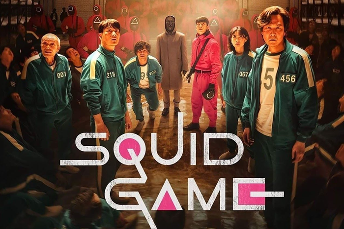 Para tokoh dalam Squid Game memakai kostum yang mencolok.