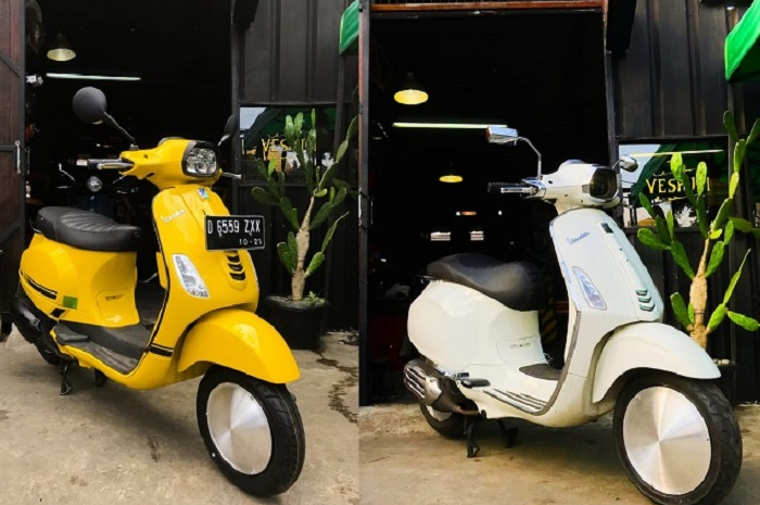 Modifikasi motor Vespa pasang dop pelek di Vespuci Garage, siapkan budget segini bro.
