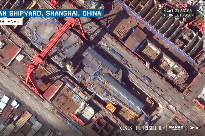 Kapal induk terbaru China, yang sementara diberi nama Tipe 003, akan segera selesai di Galangan Kapal Jiangnan di China, Shanghai.