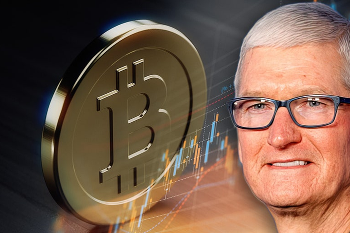 llustrasi Tim Cook dan Bitcoin
