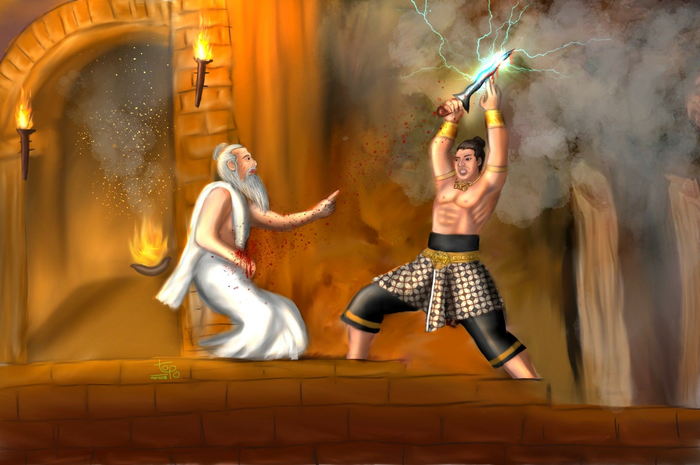(ilustrasi) Ken Arok dengan Keris Mpu Gandring.
