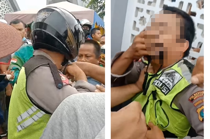 Oknum anggota polisi dikeroyok warga setelah minta uang damai Rp 200 ribu ke pemotor.