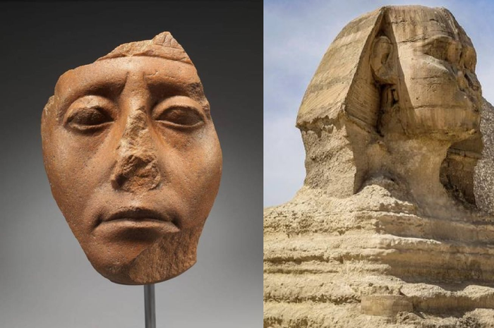 Wajah Firaun Mesir Senwosret III - Sphinx, keduanya kehilangan hidung.