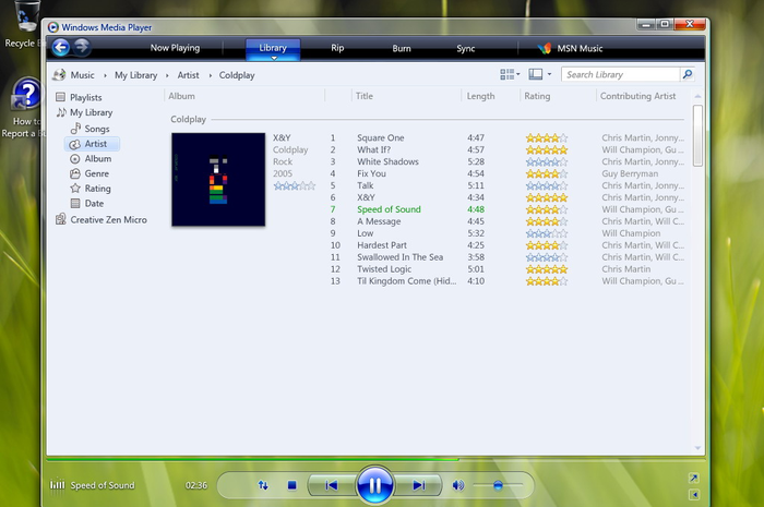 Aplikasi Windows Media Player di OS Windows Vista