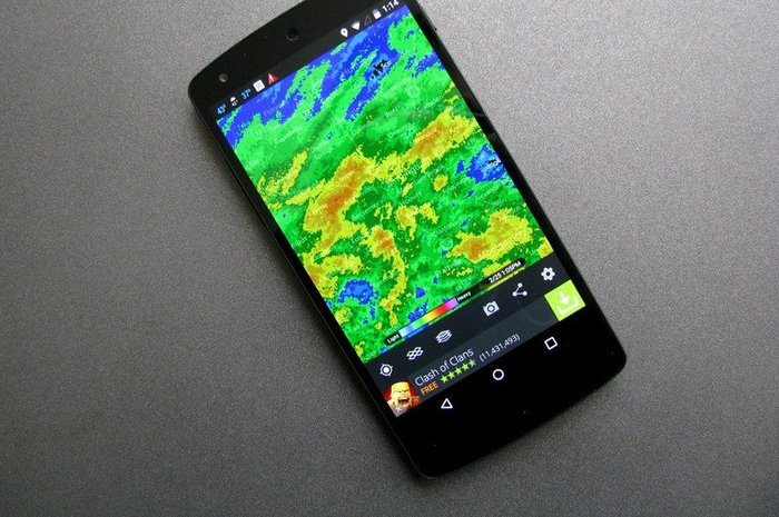 Ilustrasi aplikasi radar cuaca di Android