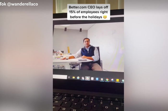 Tangkapan layar dari CEO perusahaan Better.com, Vishal Garg, saat memecat 900 karyawannya via panggilan video Zoom