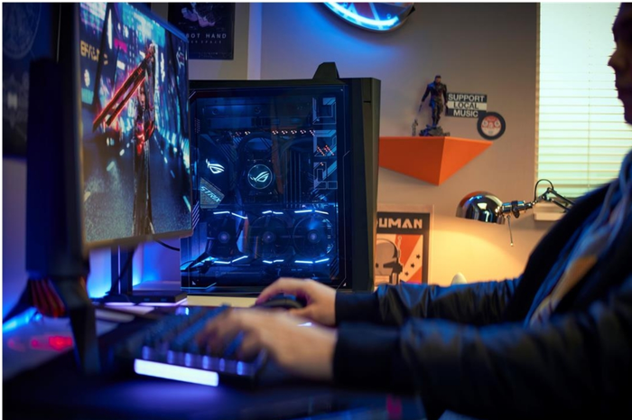 Ilustrasi bermain game di desktop gaming ROG Strix G35