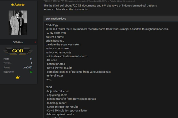6 Juta Data Medis dan dijual di RaidForums