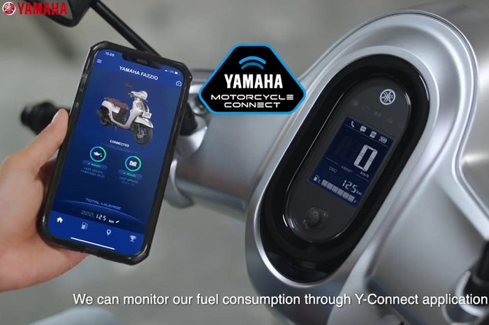 Panel instrumen digital di motor matic baru Yamaha 2022 Yamaha Fazzio terkonek Bluetooth ke HP