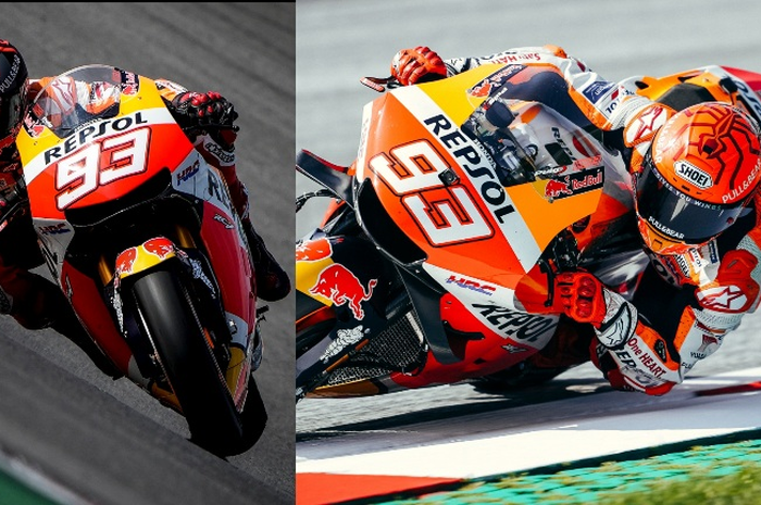 Marc Marquez latihan di sirkuit Algarve demi ikutan tes pramusim MotoGP 2022 di sirkuit Mandalika, pakai motor Honda RC213V-S (kiri) bukan motor MotoGP Honda RC213V (kanan)