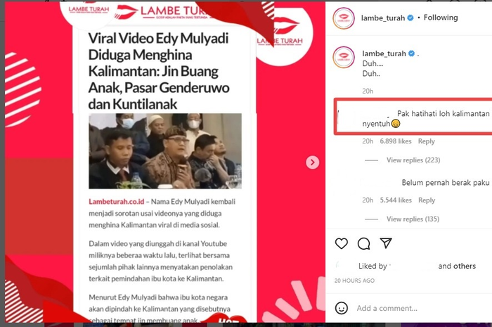 Edy Mulyadi diklaim menghina lokasi ibu kota negara baru, Pulau Kalimantan.