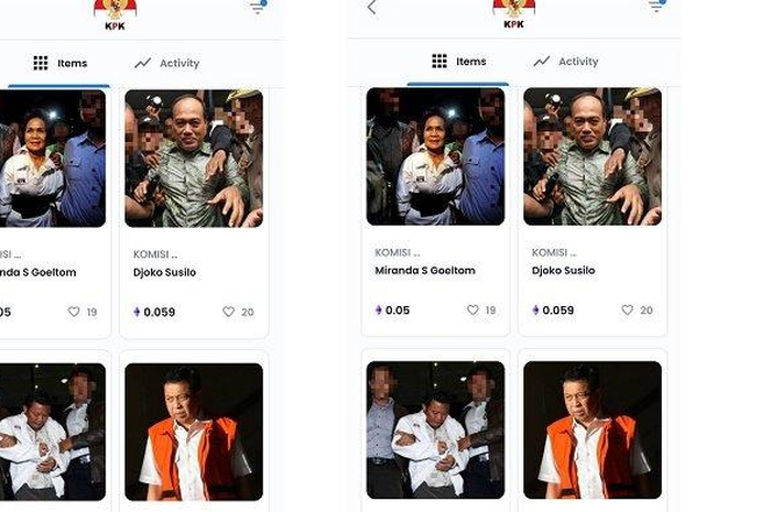 Tangkapan layar dari NFT foto koruptor yang dijual di OpenSea