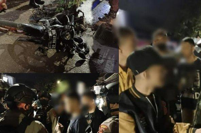 Geng motor serang salah satu pemukiman di Makassar, Sulawesi Selatan, dibalas warga dengan membakar motor pelaku.