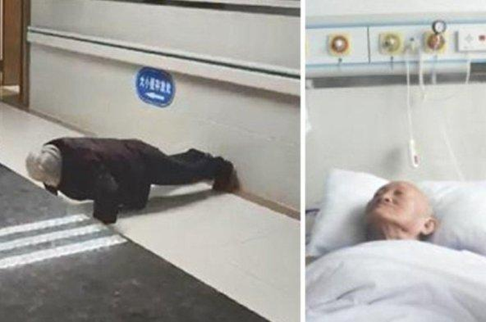 Suaminya terbaring lemah di kasur rumah sakit, nenek ini berolahraga di depan pintu kamar suaminya