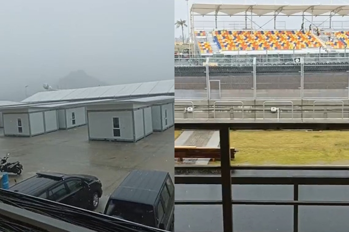 Tangkapan layar Sirkuit MotoGP Mandalika Lombok diguyur hujan, aman dari banjir.