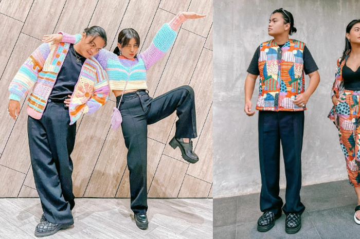 Kolase foto Awkarin dan Gangga Kusuma kenakan pakaian senada.