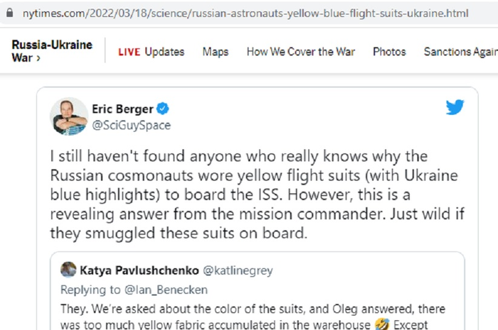 Roscosmos telah menjelaskan makna di balik jas kuning dan biru kosmonaut Rusia. 