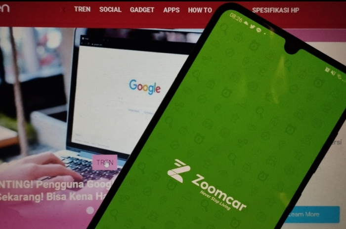 Ilustrasi aplikasi Zoomcar untuk sewa mobil online.