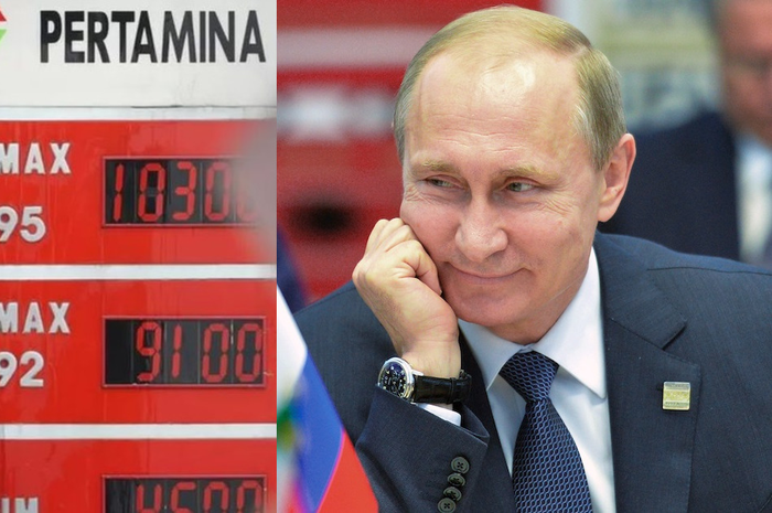 Ilustrasi Putin tersenyum dan kenaikan pertamax