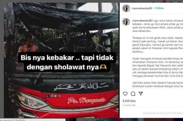 Viral Bus PO Haryanto Terbakar tapi Tulisan Sholawat Tak Kena Api