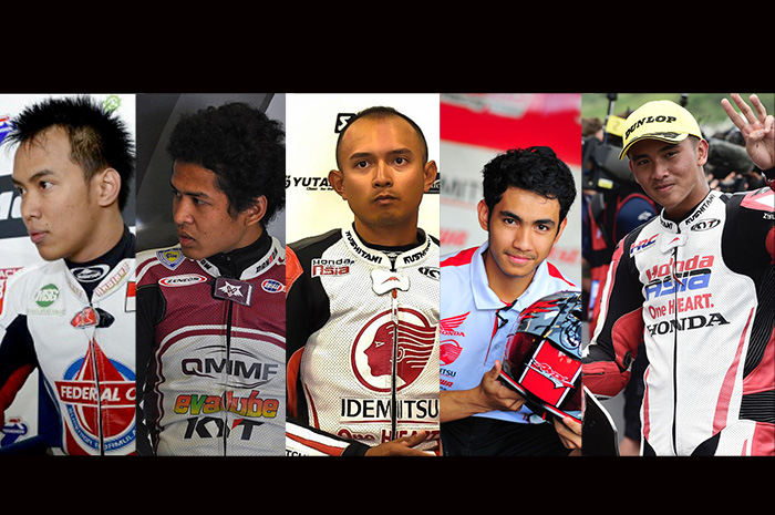 5 Pembalap Indonesia yang mengaspal di Circuit of The Americas (COTA) ki-ka: Doni Tata Pradita dan Rafid Topan (2013); Dimas Ekky Pratama (2019) dan Andi Farid Izdihar (2021) serta Mario Suryo Aji (2022)