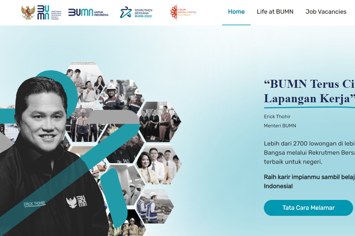 Tangkapan layar situs resmi Rekrutmen Bersama BUMN 2022