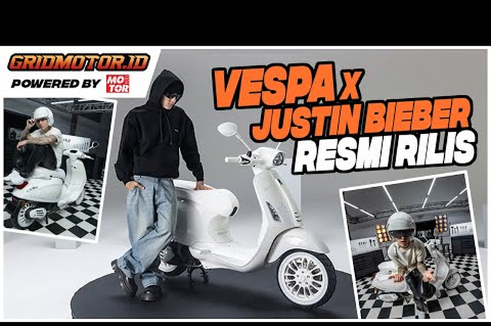 Vespa berkolaborasi dengan penyanyi papan atas dunia asal Kanada Justin Bieber berpenampilan serba putih.