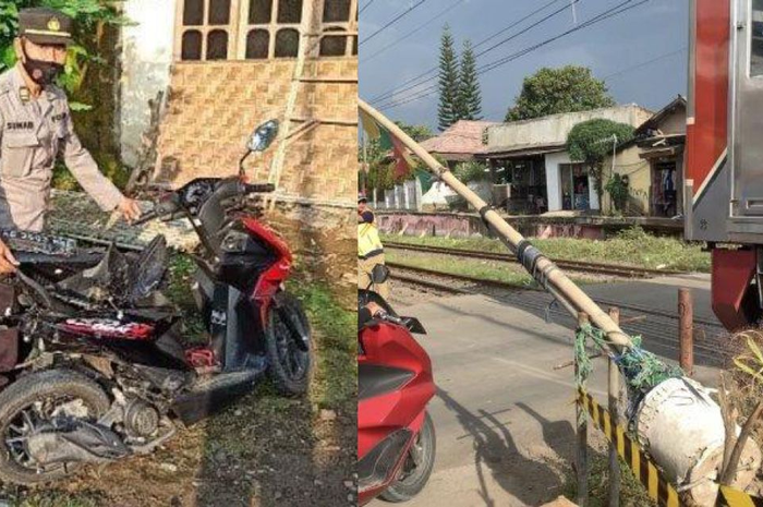 Emak-emak tertabrak kereta api hingga terlempar sejauh 3 meter.