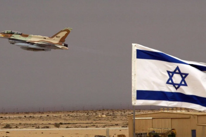 Ilustrasi jet tempur dan bendera Israel