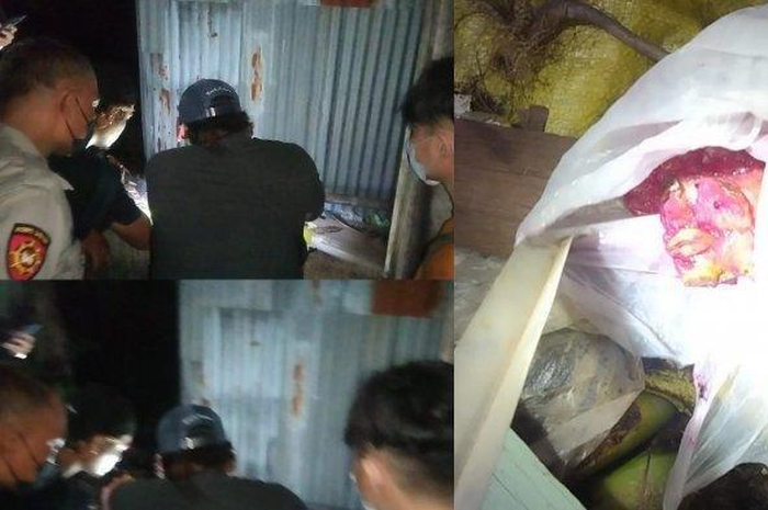 Saat Tim Resmob Polsek Panakkukang mengecek kantongan diduga orok bayi ternyata berisi kulit buah naga di Jl Pandang Raya 5, Makassar, Senin (23/5/2022) malam.