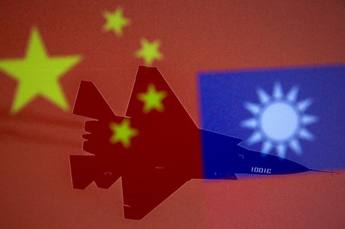 Ilustrasi jet tempur China dan bendera Taiwan 