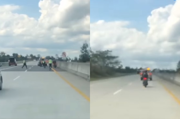 Bikin geger, pemotor Honda Vario terobos tol Balikpapan-Samarinda, petugas sampai lepas tembakan.