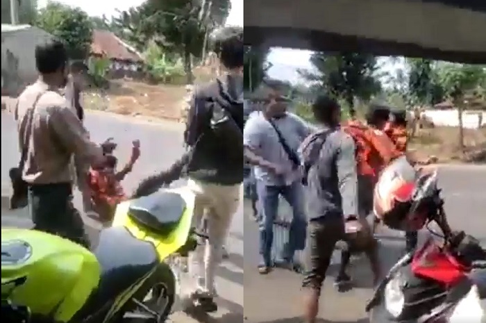 Viral video debt collector ribut saat tarik paksa motor sampai banting badan pria berbaju ormas di Purwakarta, Jawa Barat.