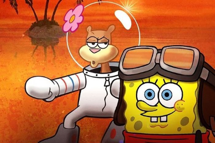 Sandy dan Spongebob dalam parodi Top Gun