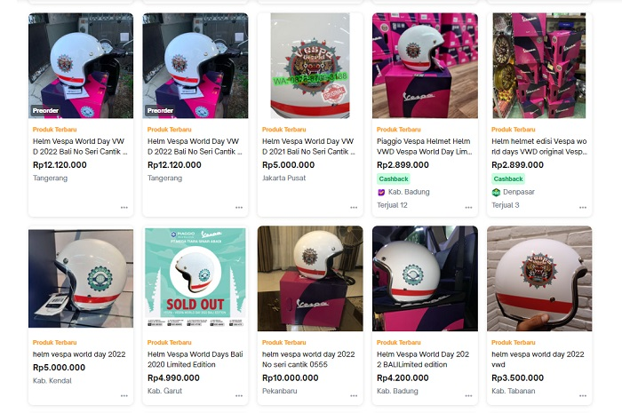 Gokil, reseller helm official Vespa World Days 2022 bermunculan di e-commerce, punya nomor cantik bisa tembus Rp 12 juta bro!