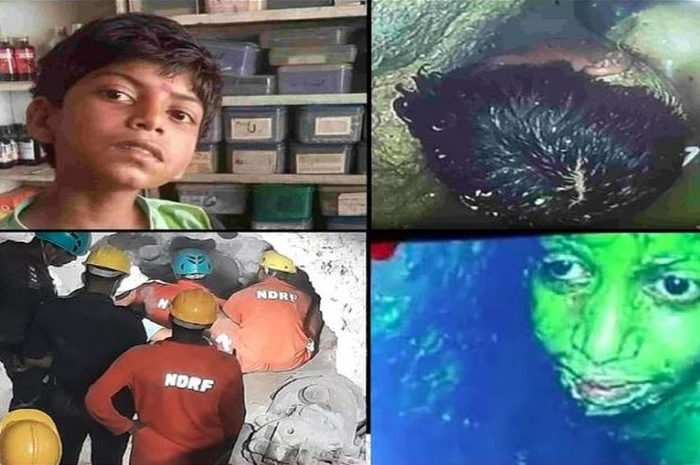 Kolase foto tentang Rahul Sahu dan upaya pekerja darurat India untuk menyelematkan bocah 10 tahun itu dari sebuah sumur sempit.