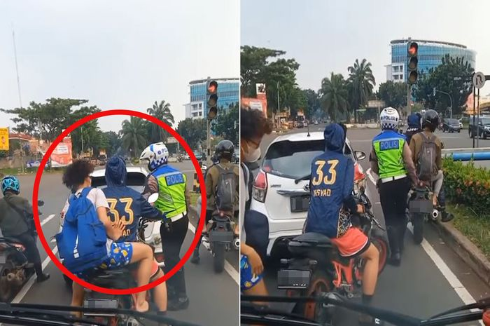 Seorang polisi langsung cabut kunci motor pengendara yang tidak menggunakan helm.