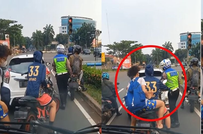Aksi polisi cabut kunci motor saat mau tilang pemotor di BSD, Tangerang.